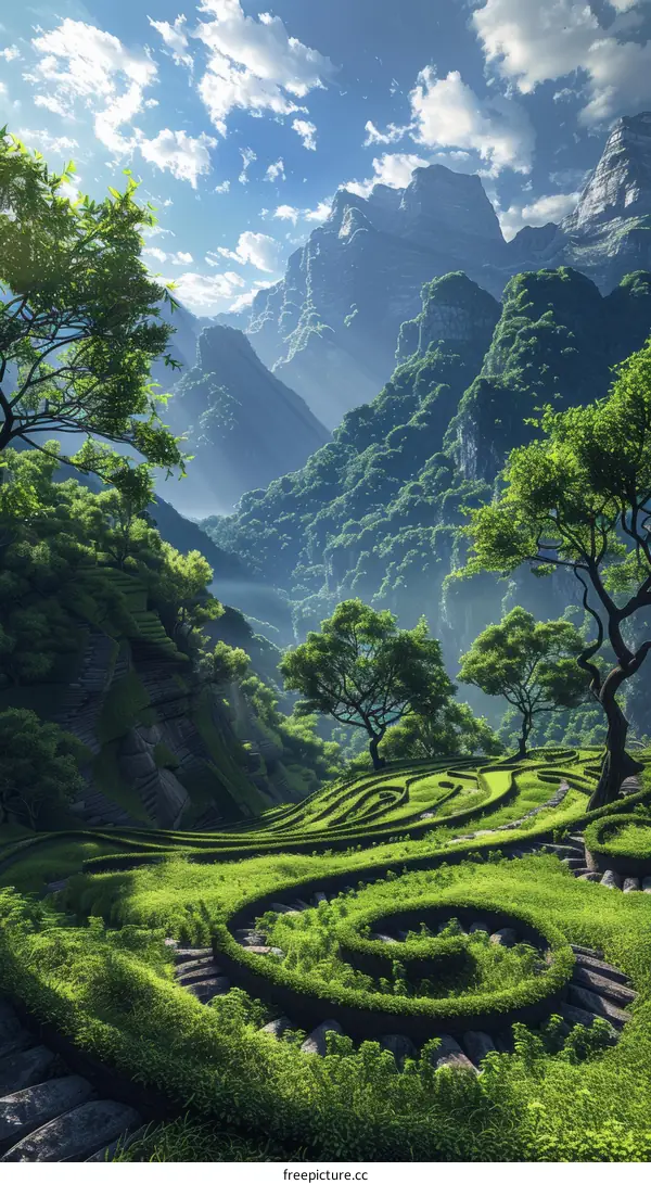 Floating Mountains and Glowing Plants in a Fantasy Landscape