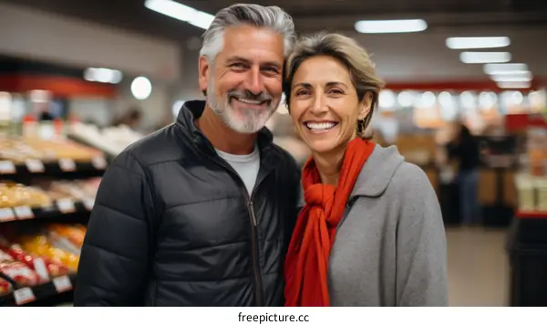 Happy Couple Grocery Shopping Together