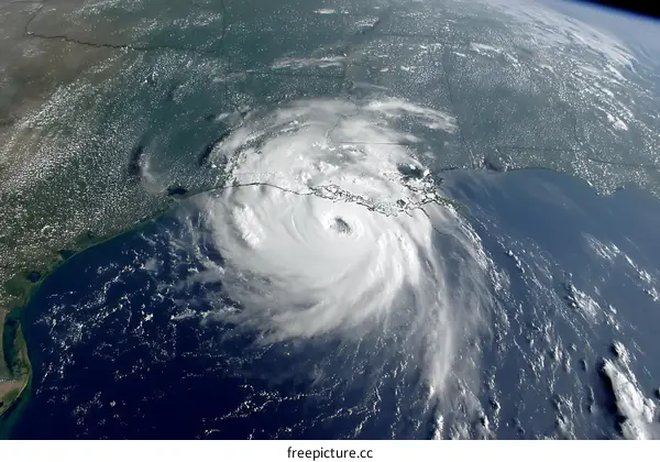 Satellite View of a Powerful Hurricane over the Gulf of Mexico
