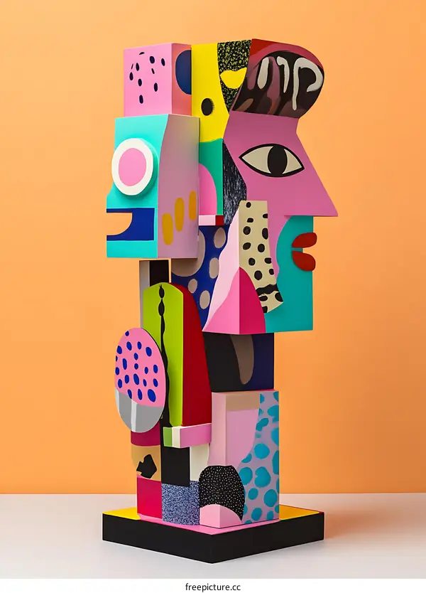 Abstract Colorful Sculpture Made From Wooden Blocks