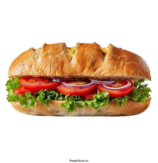 [Transparent Background PNG]Freshly Made Veggie Sandwich With Lettuce Tomato and Onion