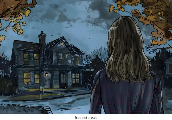 Woman Standing Before House in the Night