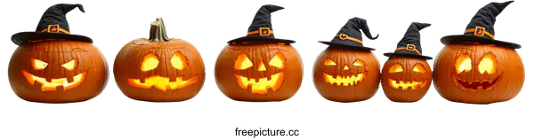 [Transparent Background PNG]Halloween Pumpkins with Witch Hats