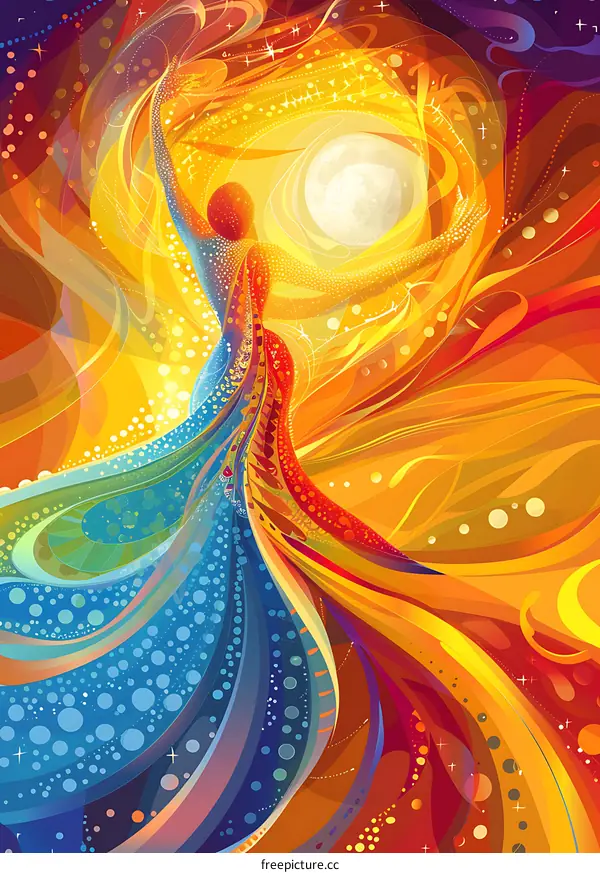 Abstract Art Design with Woman Silhouette and Moon