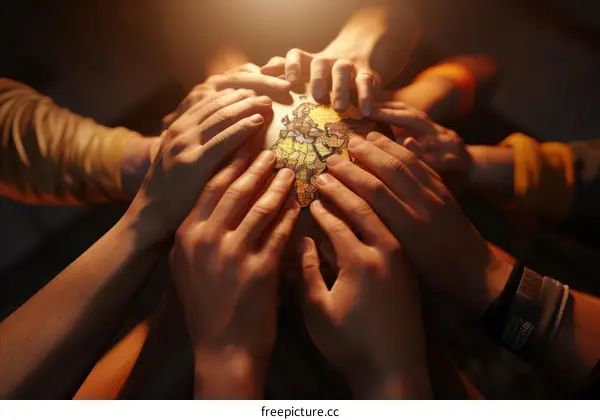 A group of multiracial people holding a globe in their hands