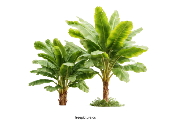 [Transparent Background PNG]Two Tropical Banana Trees Isolated on White Background