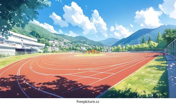 School Sports Track Sunny Day Illustration