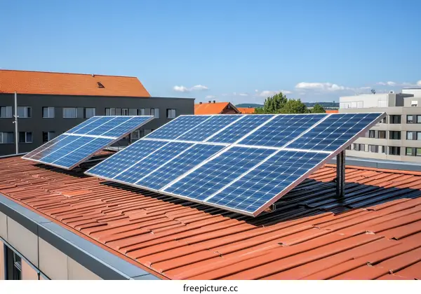 Solar Panels on a Rooftop Building
