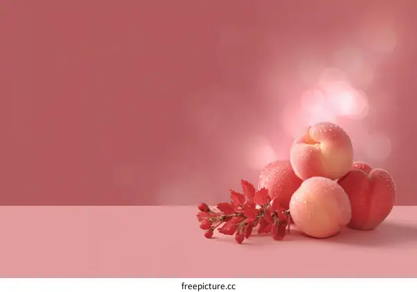 Fresh Peaches on a Pink Background