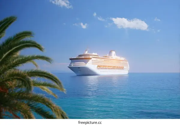 Luxury Cruise Ship at Sea with Palm Trees