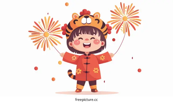 A Child in Tiger Costume Celebrates Lunar New Year