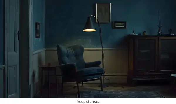 Blue Room with Vintage Armchair and Floor Lamp