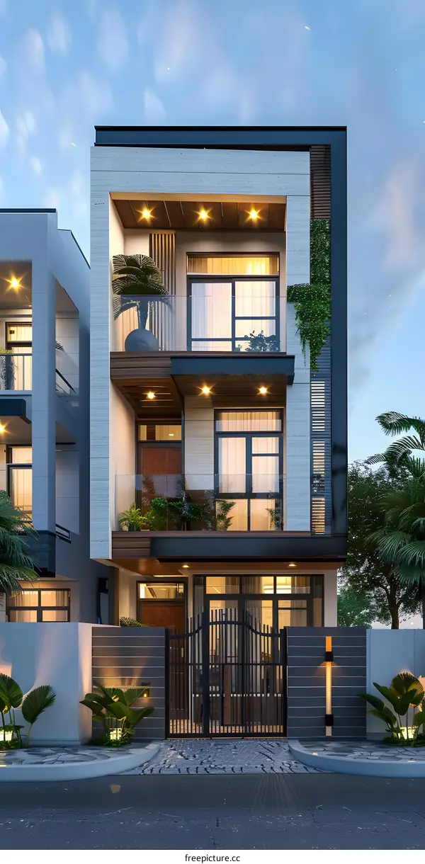 A three-story modern house