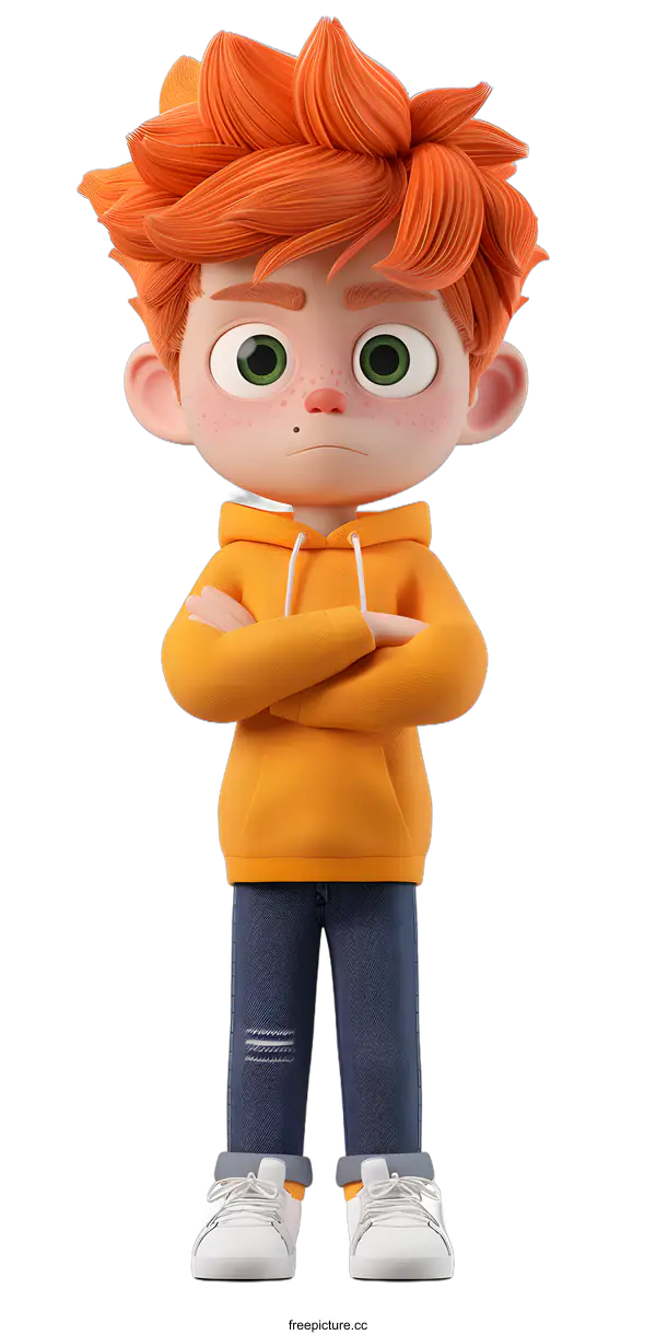 [Transparent Background PNG]3D Cartoon Boy with Crossed Arms