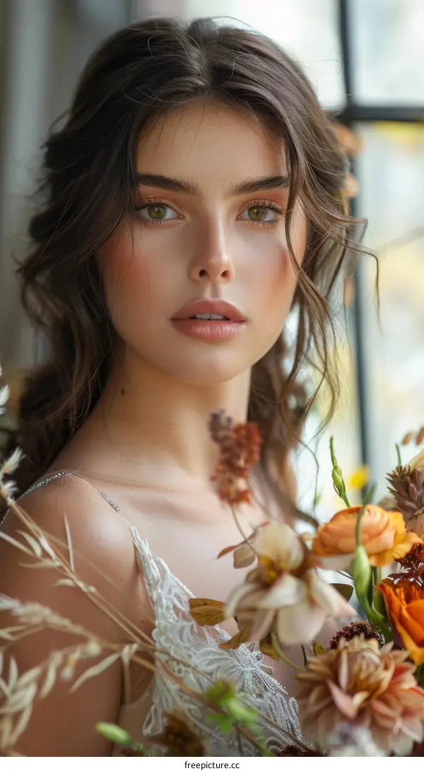 Beautiful Bride with Autumnal Bouquet