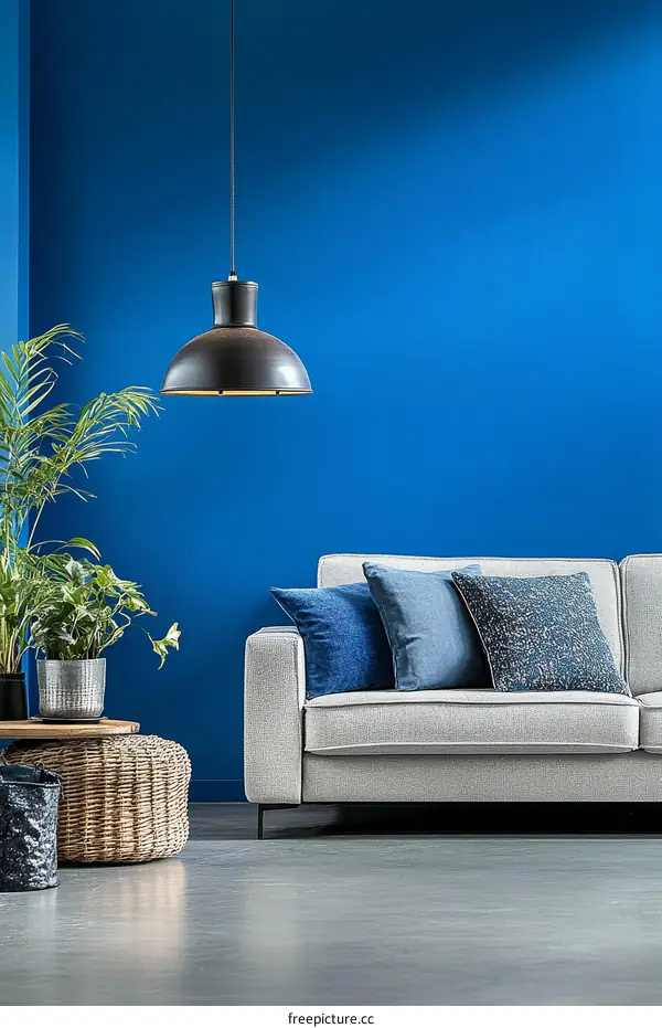 Modern Living Room Interior Design with Blue Wall