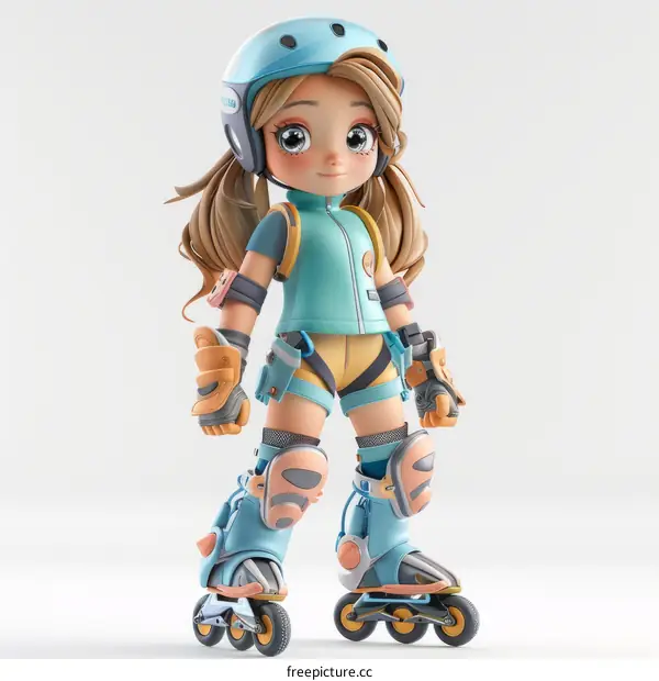 A rollerblading girl with a helmet