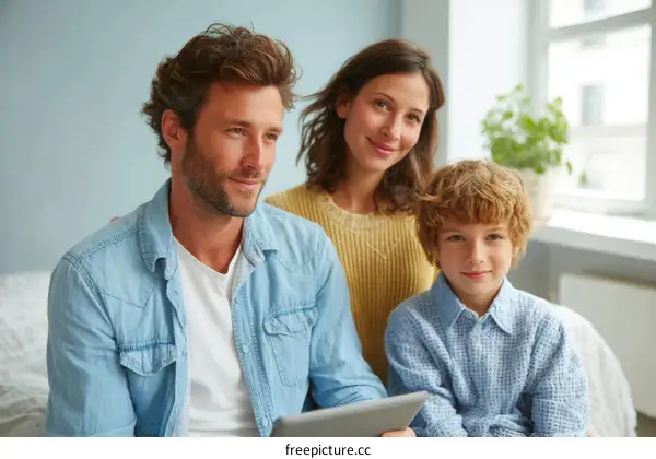 Happy Family of Three Enjoying Quality Time
