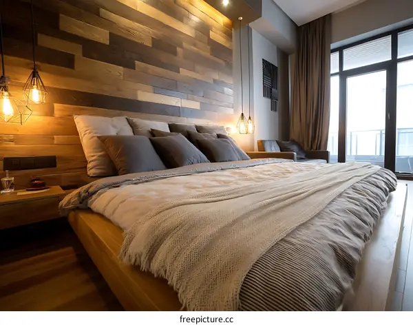 Modern Bedroom Interior Design with Wooden Wall Paneling