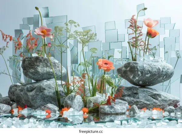 Still Life with Flowers, Stones, and Glass: A Study in Texture and Light