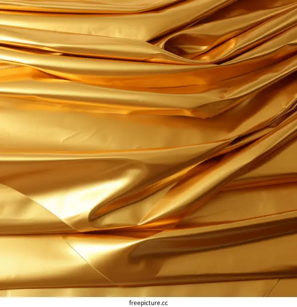 Golden fabric with smooth and soft waves of folds
