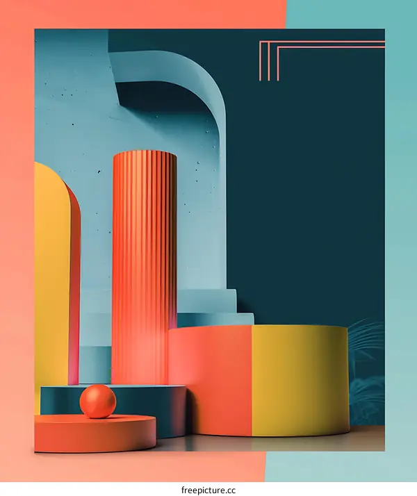 Abstract Minimalist 3D Geometric Shapes Red Orange Yellow Blue Green