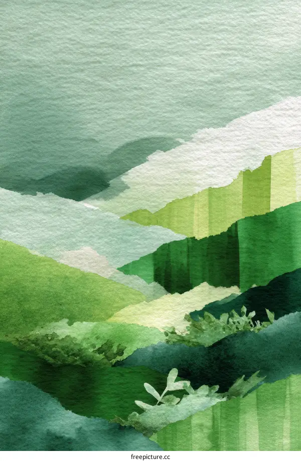 Abstract Watercolor Mountain Landscape