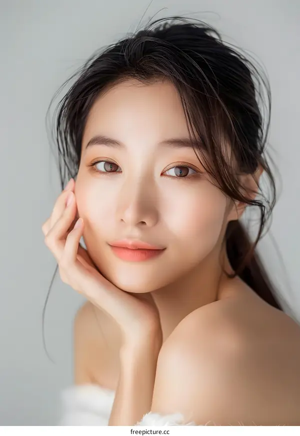 Portrait of a Beautiful Asian Woman with Long Hair