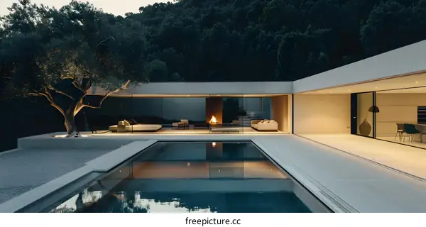 Modern Minimalist House with Swimming Pool and Olive Tree