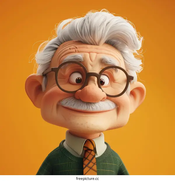 3D rendering of a grandpa with white hair and mustache