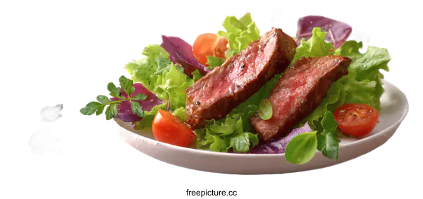[Transparent Background PNG]Delicious Grilled Steak Salad with Fresh Greens