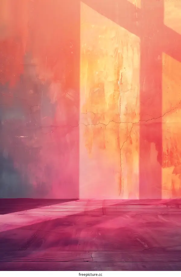 Orange and Pink Wall With Wood Floor Background