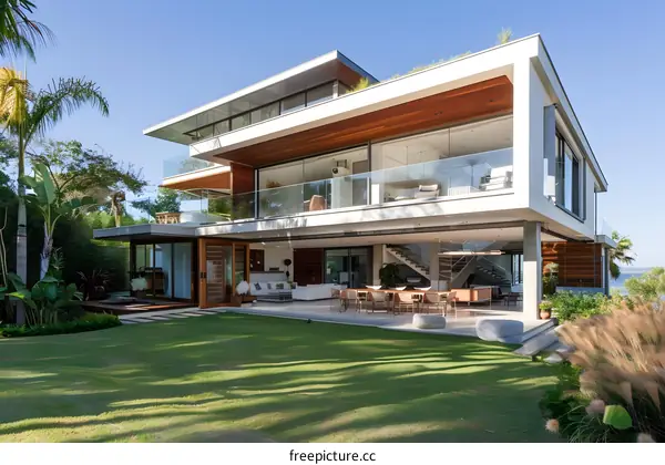 Modern House with a Large Backyard and Lush Greenery