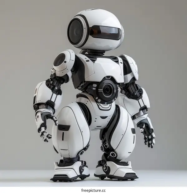 A Futuristic Robot with a Camera Lens for a Head