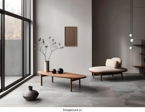 Minimalist Interior Design with Wooden Furniture and White Walls