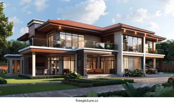 Modern Mansion Exterior Design Illustration