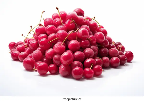 Fresh red cherries on a white background