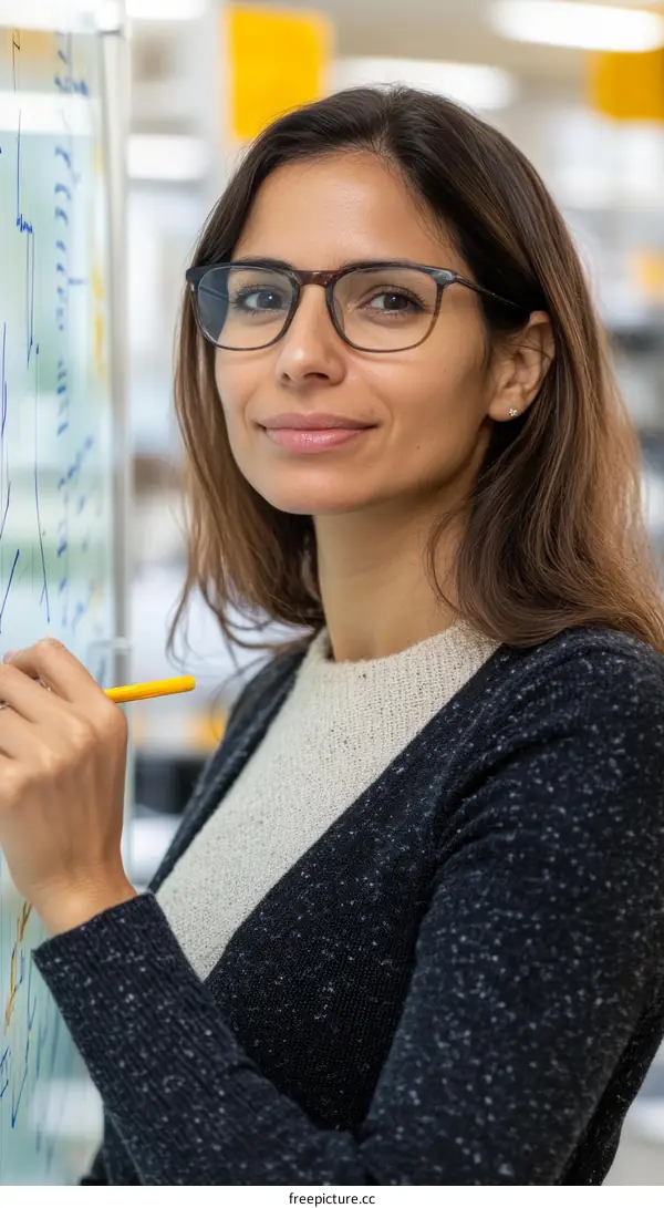 Female Professional Writing on Interactive Whiteboard