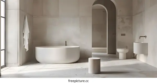 Modern Bathroom Interior Design with White Tub and Sink