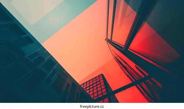 Abstract Red and Blue Buildings Minimalist Architecture