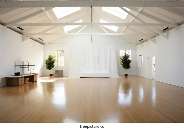 Large Open Room With Wood Floors and White Walls