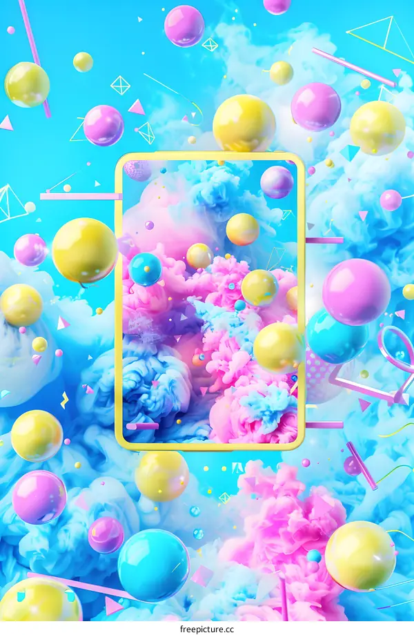 Abstract Colorful Background with 3D Balls and Geometric Shapes