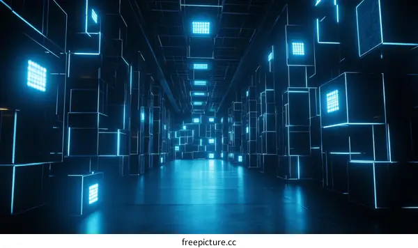 Futuristic Neon Cube Corridor