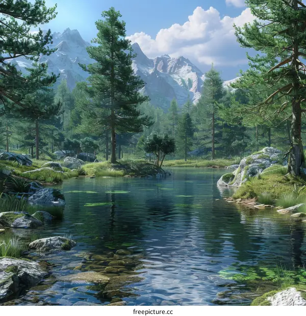 Tranquil Mountain Lake in a Dense Coniferous Forest