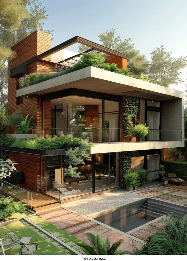 Modern House Exterior Design with Lush Landscaping