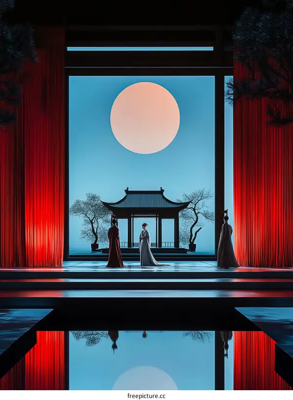 Elegant Chinese Style Illustration with Silhouettes