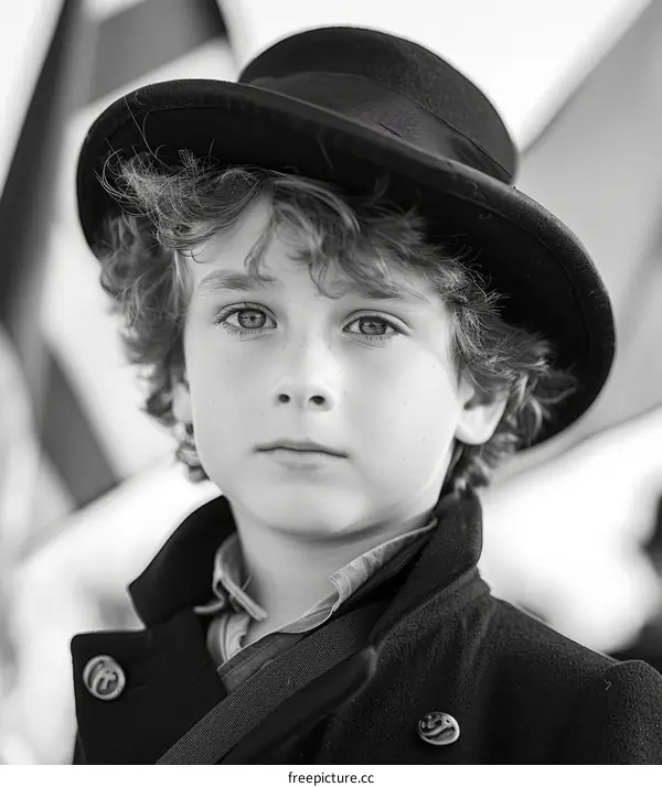 portrait of a young boy wearing a top hat