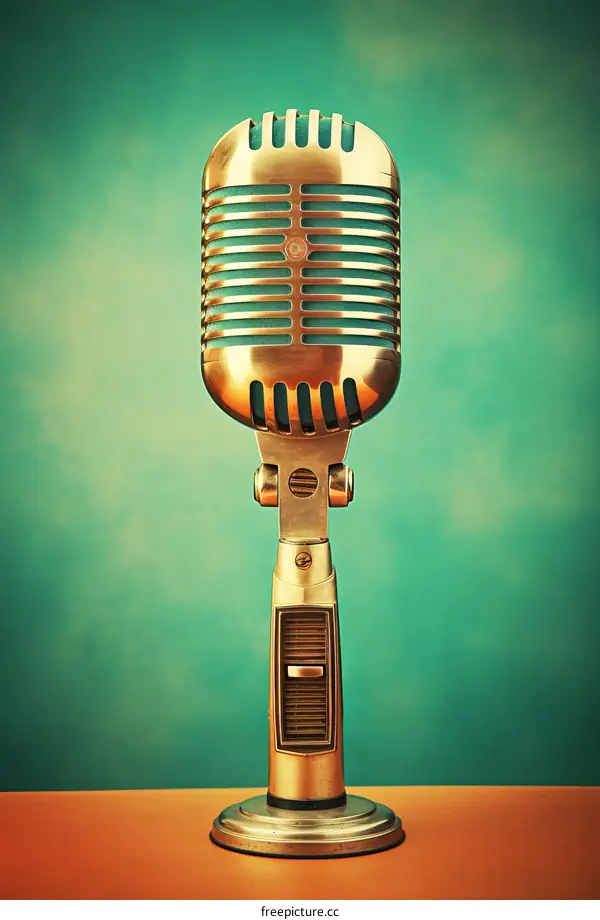 Vintage Microphone on a Green Background