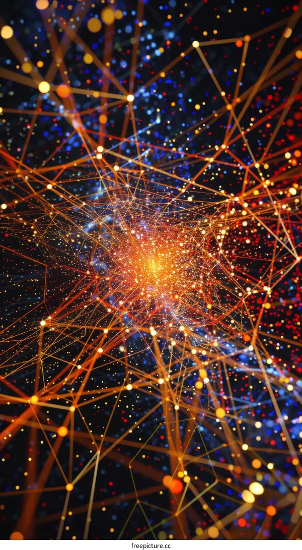 The illustration shows a network of glowing dots and lines.