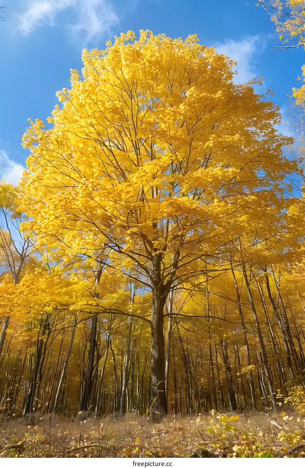 Maple tree with bright yellow leaves in autumn
